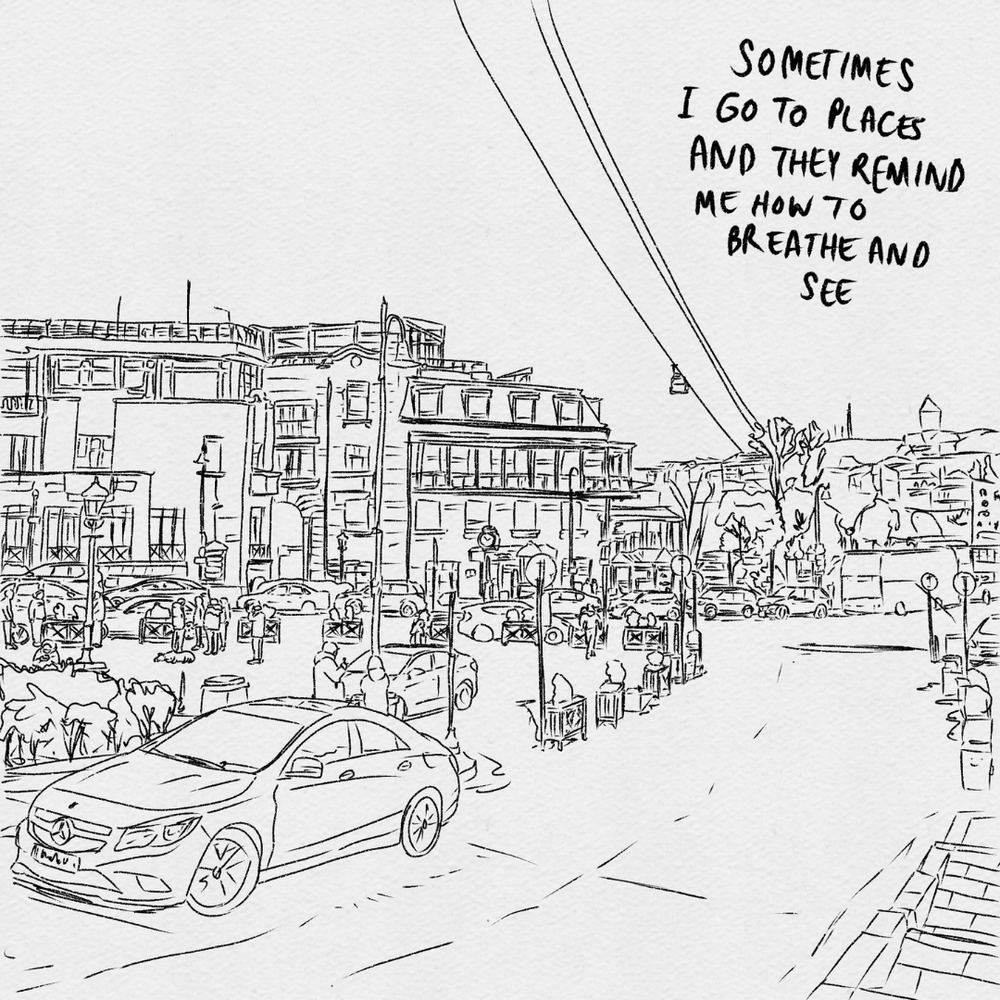 A line illustration of a city street