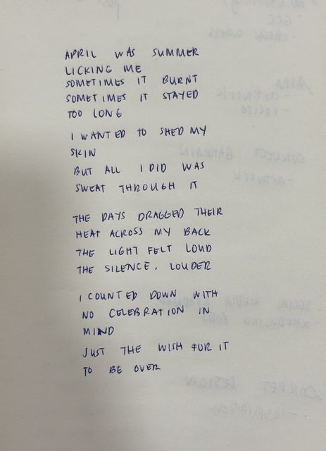 A handwritten page from april