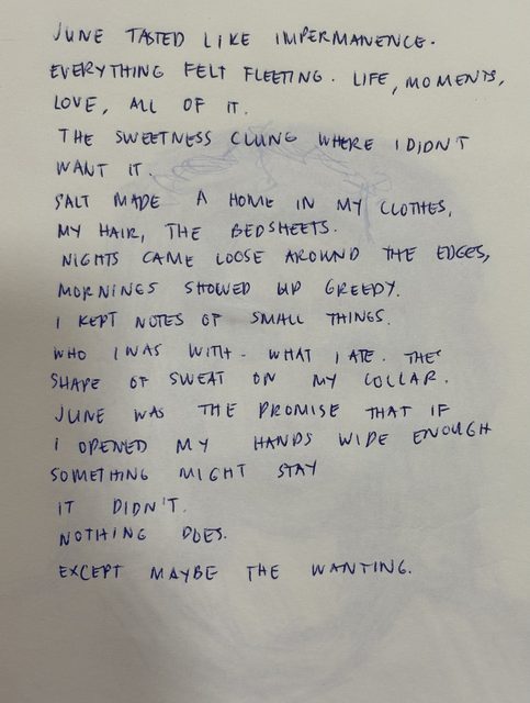 A handwritten page from june